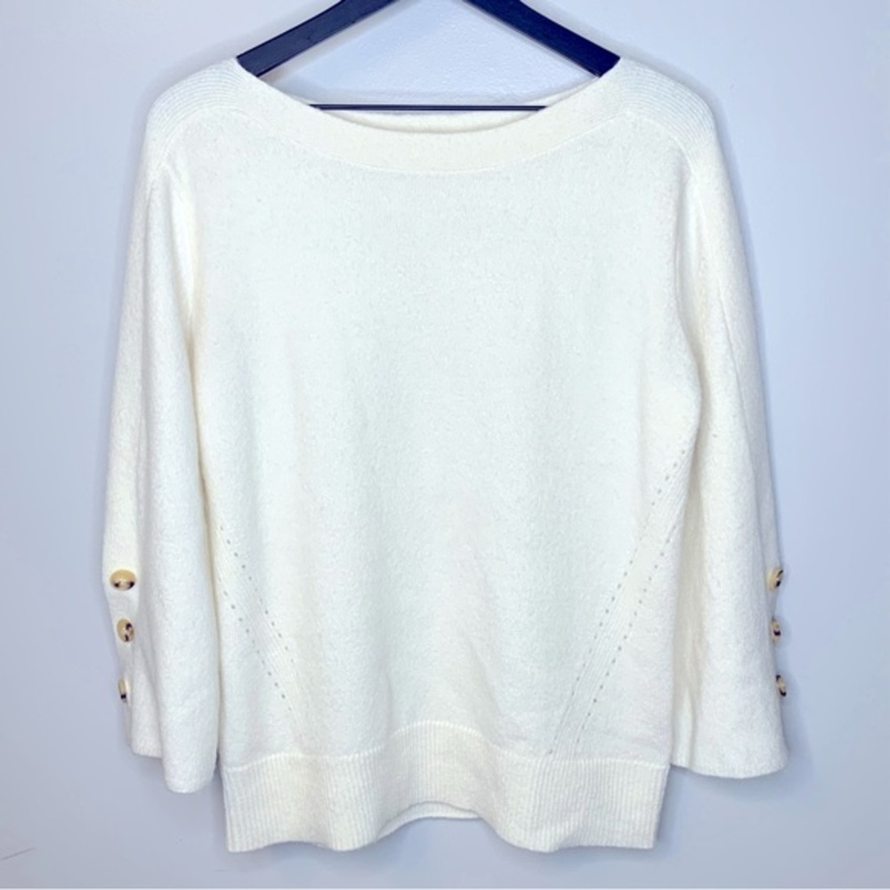 Soft Surroundings Cream Colored Wool Blend Button Sleeve Sweater Size S